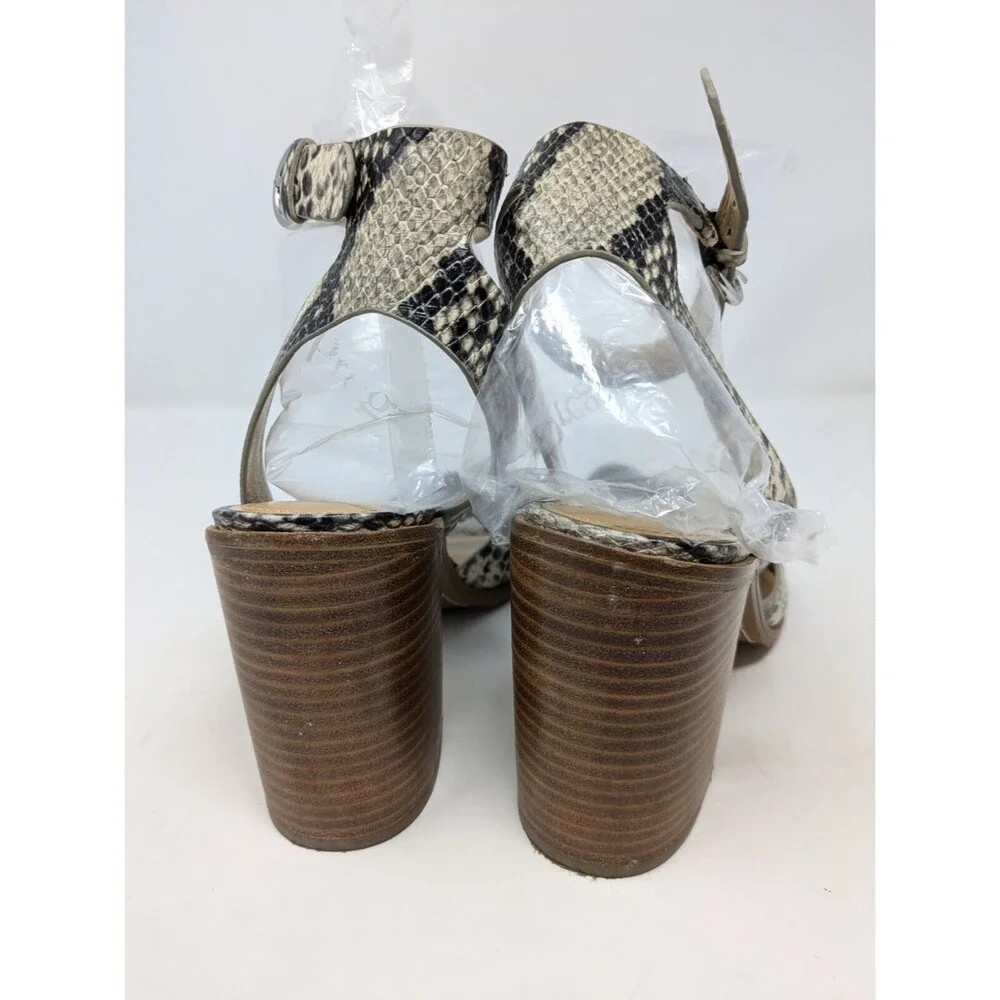 Marc Fisher Orla Ltd Leather Snakeskin Strappy Sandals Wood Heel Size 10
